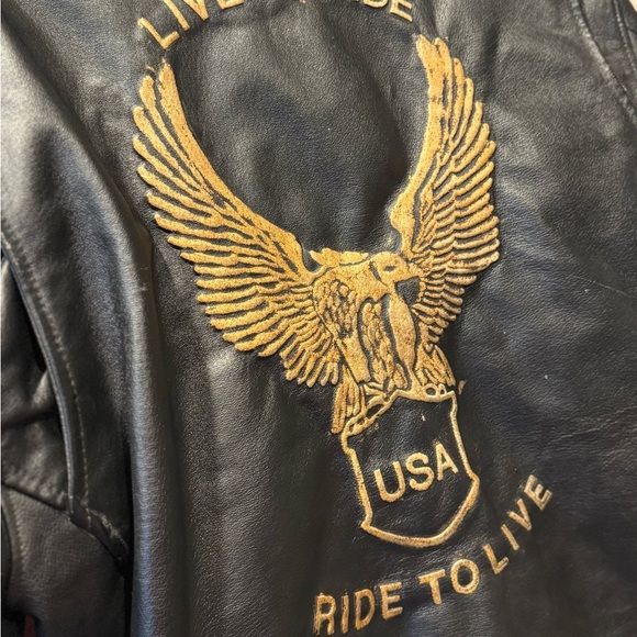 Dream Apparel Vintage Leather Motorcycle Jacket Men’s L “Live to Ride” Eagle - Picture 7 of 9